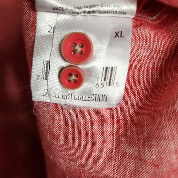 Report Collection Mens 100% Linen Cherry Red Long Sleeve Buttonfront Shirt |XL| - Picture 5 of 8